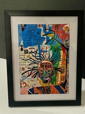 Framed Jean-Michel Basquiat Graffiti Style Paper Poster, Neo-expressionism